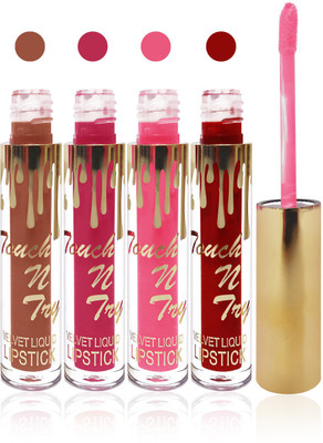 

Seven cosmetics makeup Touch n try velvet matte liquid lipstick enriched with vitamin E fashion color combo set of 4(l brown, pink,baby pink,maroon, 20 ml)