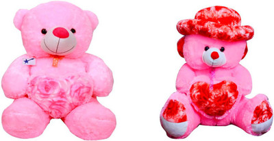 

ATTRACTIVE 1 FEET SOFT CUTE SITTING CAP & HEART TEDDY BEAR WITH 1 FEET HEART TEDDY BEAR FOR GIRLS - 30 cm(Pink)