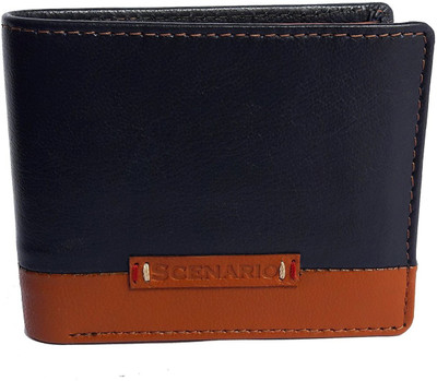 Scenario Men Blue Genuine Leather Wallet(12 Card Slots)