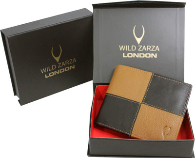 

wild zarza london Men Tan Genuine Leather Wallet(12 Card Slots), Tan and black