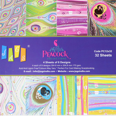 

JAGS 12x12 Inch Craft Papers Peacock - (CPPS63) - 8 Pattern Designs 32 Sheets