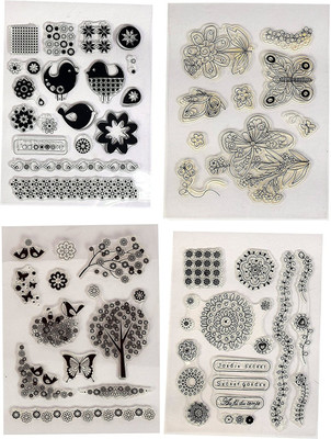

Vardhman Clear Rubber stamp ,Pack of 4 Designs ,used in textile & block printing, card & scarpbook making