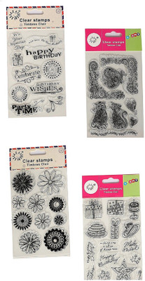 

Vardhman Clear Rubber Stamp Pack of 4 small designs ,Used In Textile & Block Printing, Card & Scarpbook Making