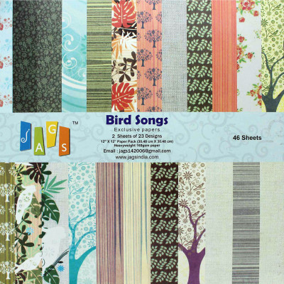 

JAGS 12x12 Inch Craft Papers Bird Songs - (CPPS64) - 23 Pattern Designs 46 Sheets
