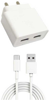 BlackBeats "Made In India" 2.1A White Dual Port Fast Charge for HT_C 10 with Type C Cable 1 A Multiport Mobile Charger with Detachable Cable(White, Cable Included)