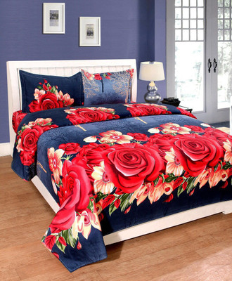 Bhoomi Decor 120 TC Polycotton Double 3D Printed Flat Bedsheet(Pack of 1, Blue)