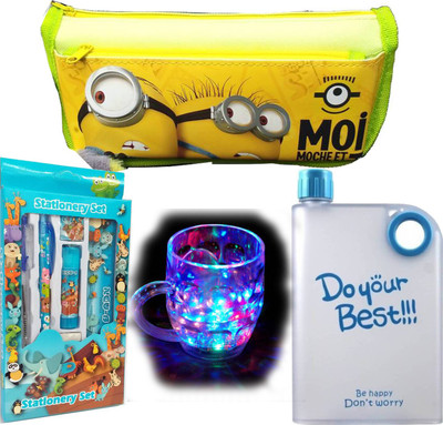 

TECHNOCHITRA Complete Gift Combo With Cartoon Printed Pouch , Stationery Set , Lightning Cup & Ultra Slim A5 Water Bottle Birthday / Return Gift Set(Set of 4)