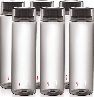 cello 1000 ml Plastic Bottle(Pack of 6, Black)
