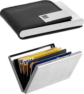 

OKASTA | High Quality | Combo of two | Trendy Executive Silver Plain ATM and Full Black Finish Business Purpose 1101 For ID Card / Credit-Debit Card / Money /Visiting 10 Card Holder(Set of 2, Multicolor)