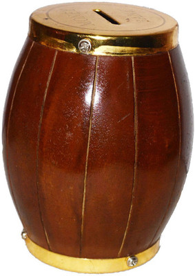 

VaishnowHand Wooden money bank in barrel shape || Coin bank Coin Bank(Brown)