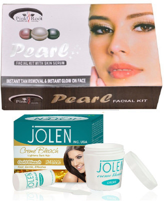

Pink Root Pearl Facial Kit 83g and JOLEN Gold Bleach Crème 18g(Set of 2)