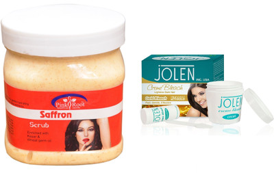 

Pink Root Saffron Scrub 500ml and JOLEN Gold Bleach Crème 18g(Set of 2)