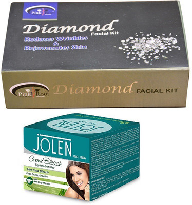 

Pink Root Diamond Facial Kit 83gm and JOLEN Aloe Vera Bleach Crème 18g(Set of 2)