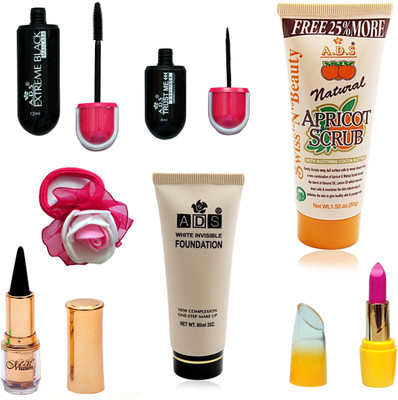 

ADS Eyeliner, Mascara, Scrub, Kajal, Lipstic, Foundation and Pink band(Set of 7)
