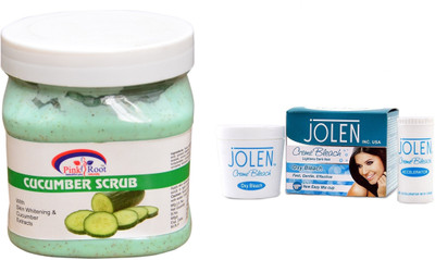 

Pink Root Cucumber Scrub 500ml and JOLEN Oxy Bleach Crème 35g(Set of 2)