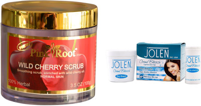 

Pink Root Wild Cherry Scrub 100gm and JOLEN Oxy Bleach Crème 35g(Set of 2)