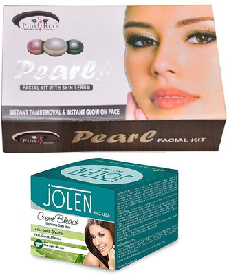 

Pink Root Pearl Facial Kit 83g and JOLEN Aloe Vera Bleach Crème 18g(Set of 2)