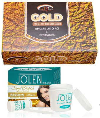 

Pink Root Mix Fruit Facial Kit 83gm and JOLEN Gold Bleach Crème 18g(Set of 2)