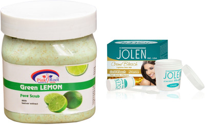 

Pink Root Green Lemon Scrub 500ml and JOLEN Gold Bleach Crème 18g(Set of 2)