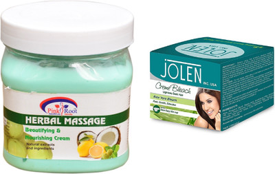 

Pink Root Almond Nourishing Cream 500ml and JOLEN Aloe Vera Bleach Crème 18g(Set of 2)