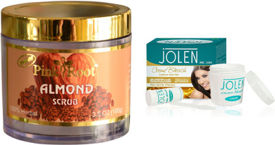 

Pink Root Almond Scrub 100gm and JOLEN Gold Bleach Crème 18g(Set of 2)