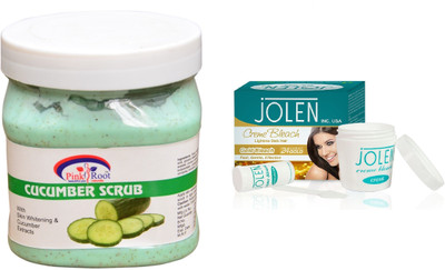 

Pink Root Cucumber Scrub 500ml and JOLEN Gold Bleach Crème 18g(Set of 2)