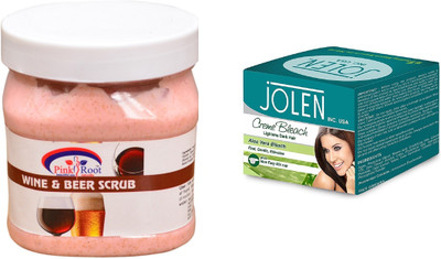 

Pink Root Wine & Beer Scrub 500ml and JOLEN Aloe Vera Bleach Crème 18g(Set of 2)
