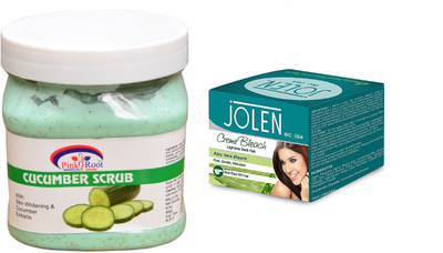 

Pink Root Cucumber Scrub 500ml and JOLEN Aloe Vera Bleach Crème 18g(Set of 2)