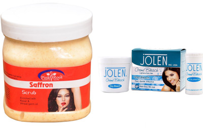 

Pink Root Saffron Scrub 500ml and JOLEN Oxy Bleach Crème 35g(Set of 2)