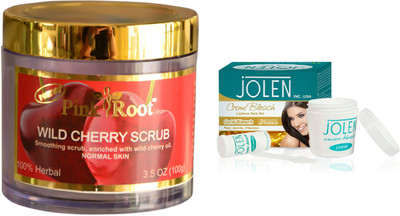 

Pink Root Wild Cherry Scrub 100gm and JOLEN Gold Bleach Crème 18g(Set of 2)