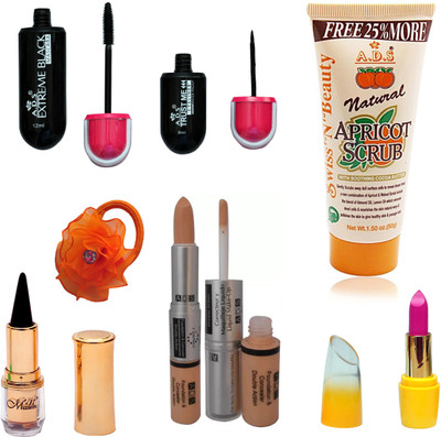 

ADS Mascara, Eyeliner, Scrub, Kajal, Lipstic, Foundation & Concealer Double Action and band(Set of 7)