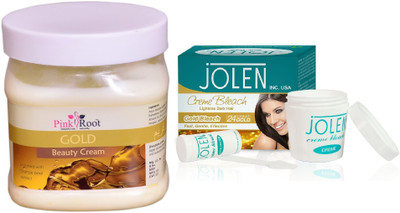 

Pink Root Gold Leaf Gel 500ml and JOLEN Gold Bleach Crème 18g(Set of 2)