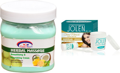

Pink Root Almond Nourishing Cream 500ml and JOLEN Gold Bleach Crème 18g(Set of 2)