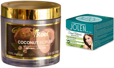

Pink Root Coconut Scrub 100gm and JOLEN Aloe Vera Bleach Crème 18g(Set of 2)
