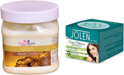 

Pink Root Gold Leaf Gel 500ml and JOLEN Aloe Vera Bleach Crème 18g(Set of 2)