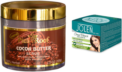 

Pink Root Cocoa Butter Scrub 100gm and JOLEN Aloe Vera Bleach Crème 18g(Set of 2)