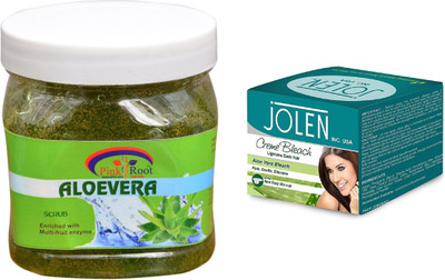 

Pink Root Aloe Vera Scrub 500ml and JOLEN Aloe Vera Bleach Crème 18g(Set of 2)