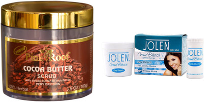 

Pink Root Cocoa Butter Scrub 100gm and JOLEN Oxy Bleach Crème 35g(Set of 2)