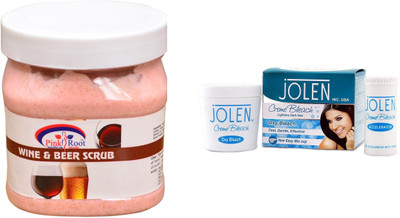

Pink Root Wine & Beer Scrub 500ml and JOLEN Oxy Bleach Crème 35g(Set of 2)