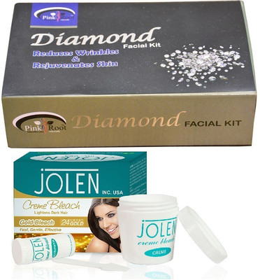 

Pink Root Diamond Facial Kit 83gm and JOLEN Gold Bleach Crème 18g(Set of 2)