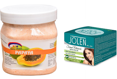 

Pink Root Papaya Scrub 500ml and JOLEN Aloe Vera Bleach Crème 18g(Set of 2)