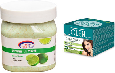 

Pink Root Green Lemon Scrub 500ml and JOLEN Aloe Vera Bleach Crème 18g(Set of 2)