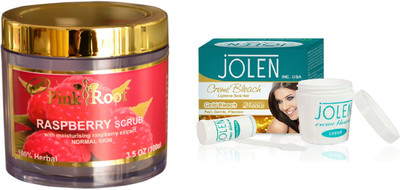 

Pink Root Raspberry Scrub 100gm and JOLEN Gold Bleach Crème 18g(Set of 2)