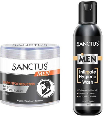 

SANCTUS Dark Spot Reduction 24-hr Oil Control Cream For Men & Intimate Hygiene Wash For Men Combo (100gm + 100ml)(Set of 2)
