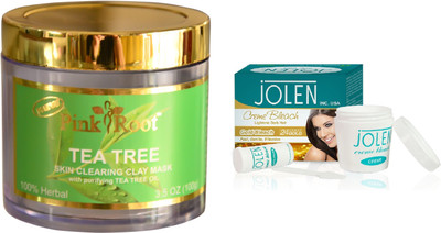 

Pink Root Tea Tree Skin Clearing Clay Mask 100gm and JOLEN Gold Bleach Crème 18g(Set of 2)