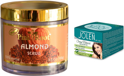 

Pink Root Almond Scrub 100gm and JOLEN Aloe Vera Bleach Crème 18g(Set of 2)