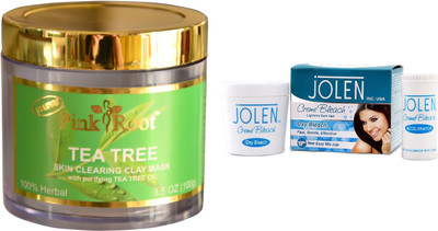 

Pink Root Tea Tree Skin Clearing Clay Mask 100gm and JOLEN Oxy Bleach Crème 35g(Set of 2)