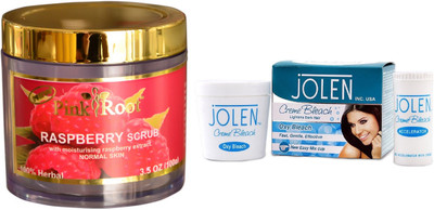

Pink Root Raspberry Scrub 100gm and JOLEN Oxy Bleach Crème 35g(Set of 2)