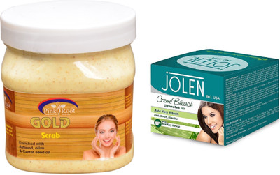 

Pink Root Gold Scrub 500ml and JOLEN Aloe Vera Bleach Crème 18g(Set of 2)