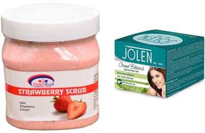 

Pink Root Strawberry Scrub 500ml and JOLEN Aloe Vera Bleach Crème 18g(Set of 2)